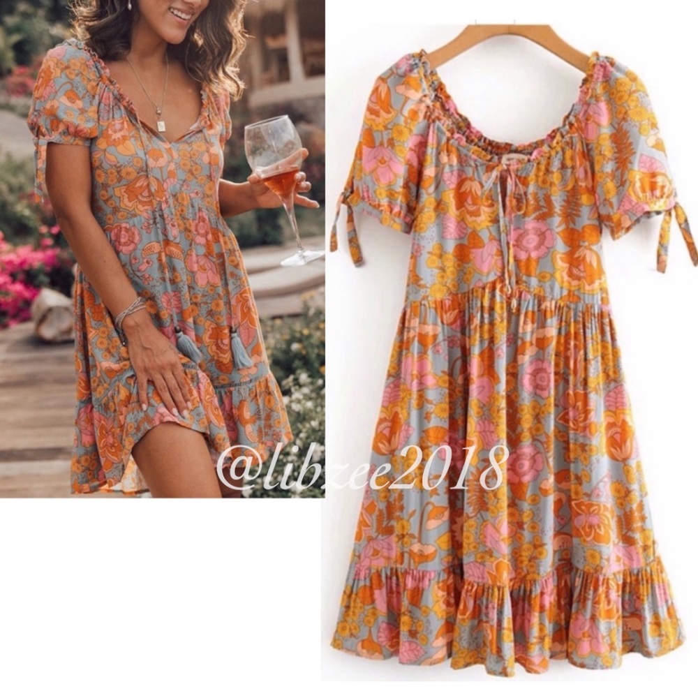 Boho Chic Floral A-Line Mini Dress NEW - Picture 5 of 15